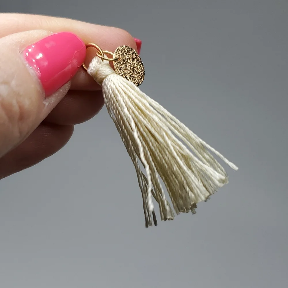 Boho Creme Tassel Earrings and Rhinestone Posts and Tassel Pendant Bundle